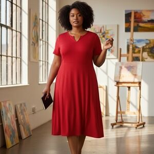 Lane Bryant Red Short Sleeve V Neck Midi Dress Plus Size 18 Career‎